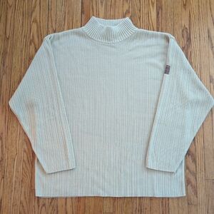 Vintage Y2K South Pole Ribbed Knit Sweater XL Oversize Turtleneck Ivory Cream